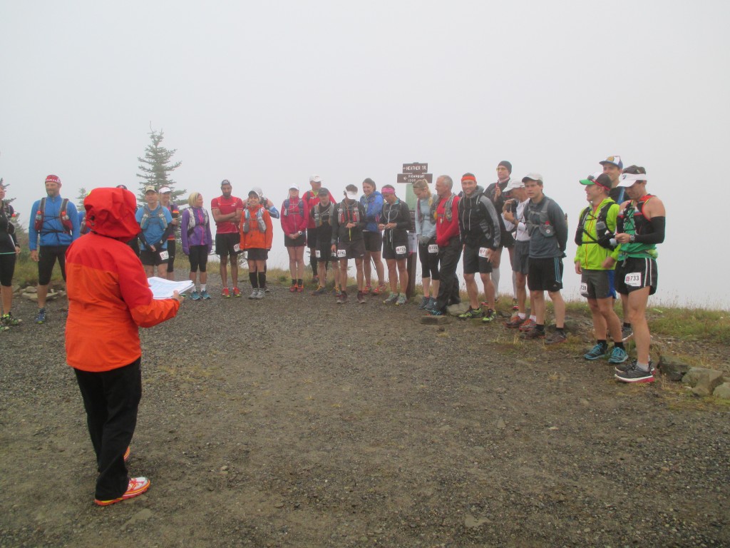 Racing in the clouds. A low key speech from the race director before taking off down single track trail. 
