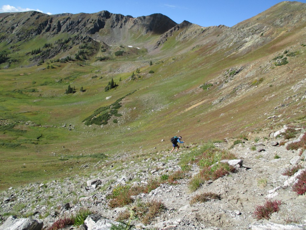 A steep final push up to Bowen Pass in the Never Summer Wilderness.