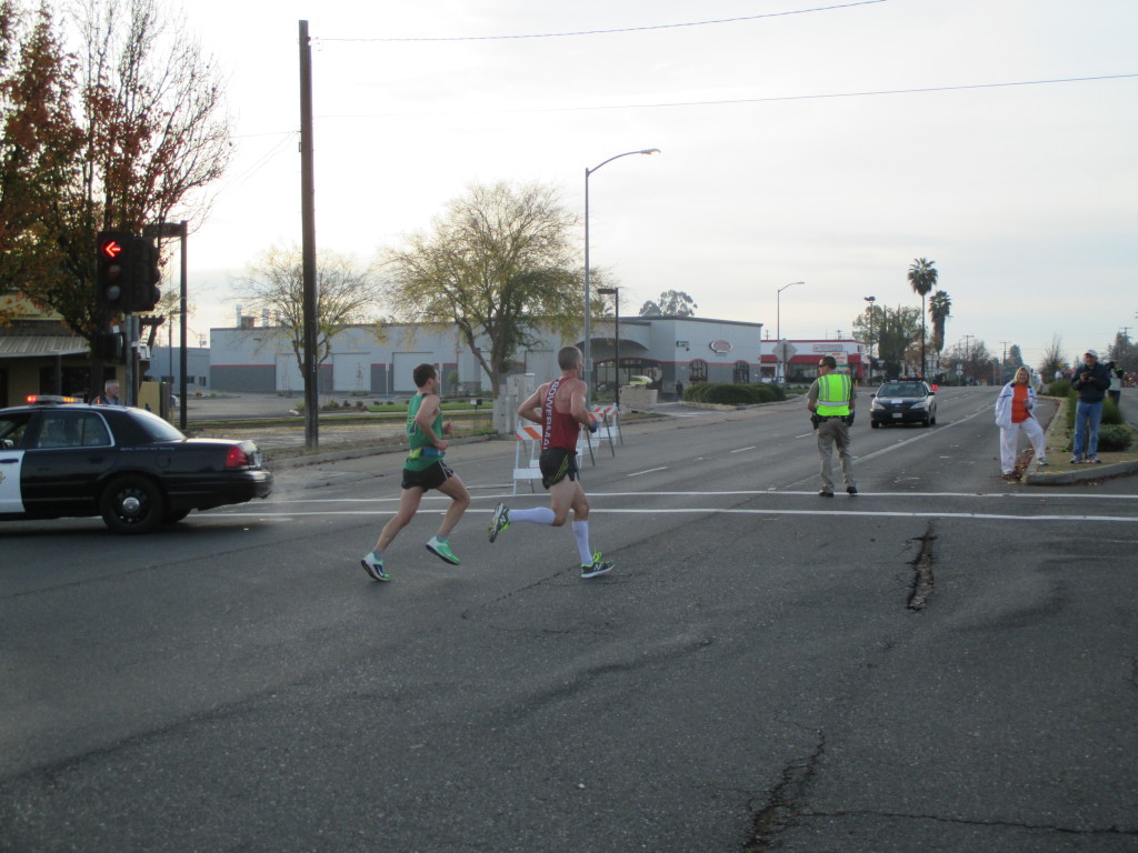 Still following Orin (he finished in 2:35). Went through the half together in 1:17.50.