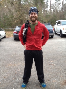 Crew extraordinaire. Eric Schneider getting ready for his 2 hour morning run. Crewing a 16+ hour race wasn't enough. 