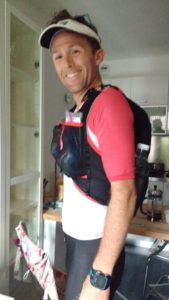 All ready for a long training run with my Euro tight clothing and vest full of all the required gear.